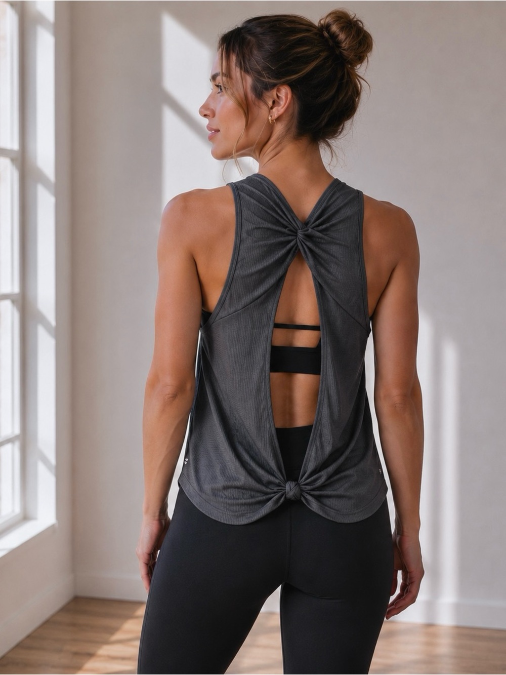 Fabletics Dry-Flex Twisted Open Back Workout Tank Gray M